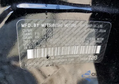 2024 Mitsubishi Mirage Es из США, поврежденный, VIN ML32AUHJ2RH034842